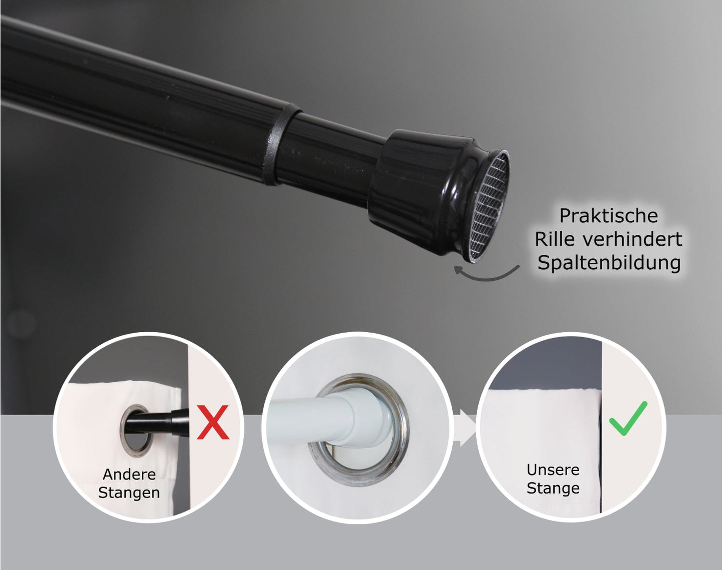 Premium telescopic rod, 1-minute assembly without drilling, as a shower curtain rod, for closet systems &amp; niches, perfect fit &amp; elegance meets functionality